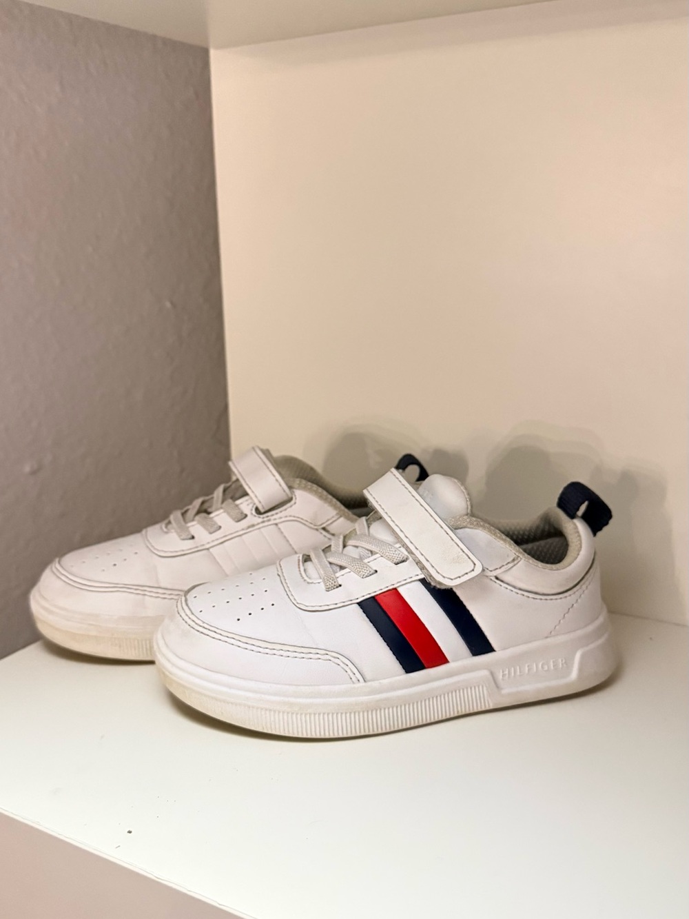 Tommy Hilfiger White Kids Sneakers with Red & Navy Stripes